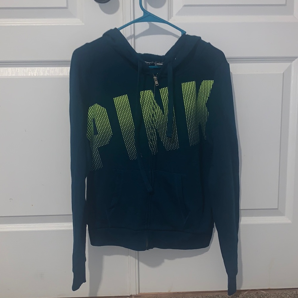 Victoria Secret hoodie. Green with neon yellow writing. Only worn once